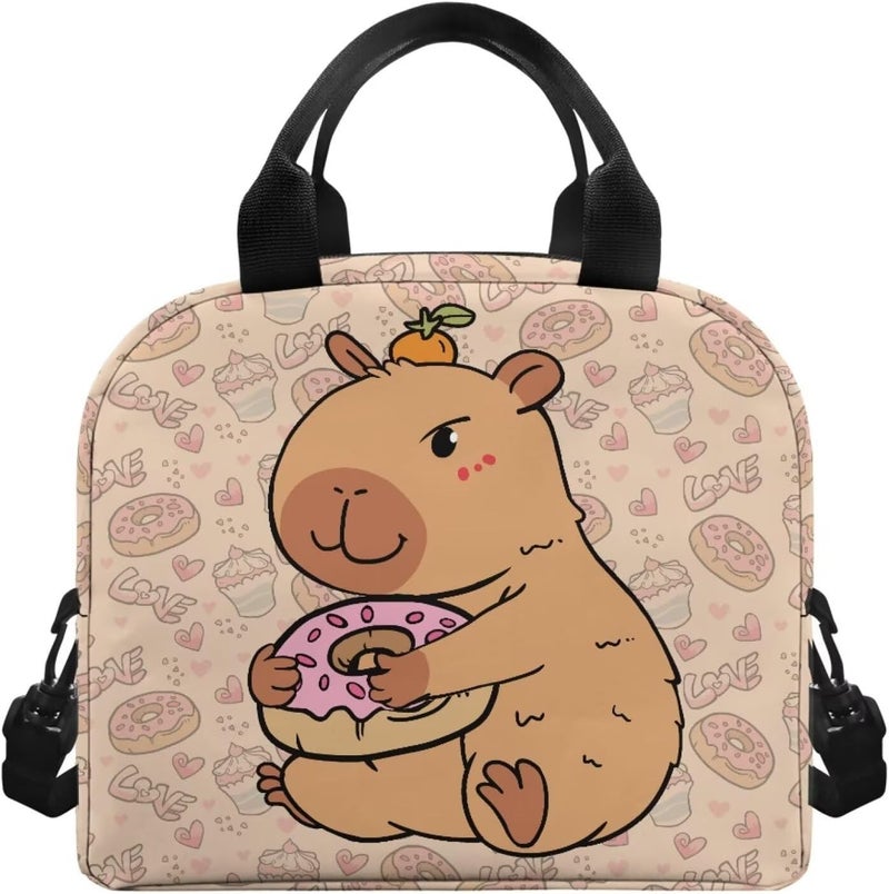 Yuosegray Cute Capybara Preschool Lunch Box Kids 4-6 Donut Simple Modern Lunch Box for Girls 6-8 Kindergarten Meal Bag Elementary School Toddler Students Children Lightweight Adjustable Shoulder Strap - Image 2
